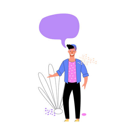 Man with speech bubble or conversation icon cartoon vector illustration isolated.のイラスト素材