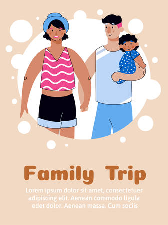 Family trip banner or poster with people cartoon sketch vector illustration.のイラスト素材