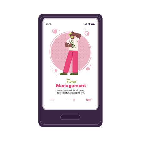 Time management mobile app slider template on smartphone screenのイラスト素材