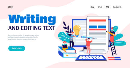 Writing and editing text with copywriters cartoon vector illustration isolated.のイラスト素材