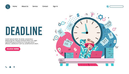 Deadline management web banner with business woman cartoon vector illustration.のイラスト素材