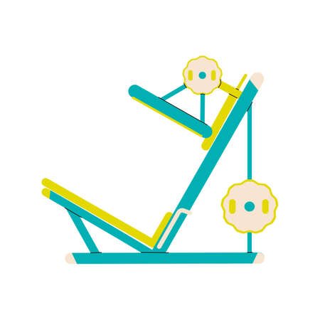Weight training machine for sport and fitness, flat cartoon vector illustration isolated on white background. Gym sport equipment for lifting weight exercises.のイラスト素材