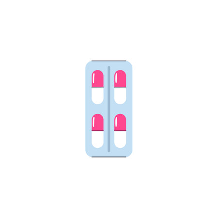 Pallet with pills carton icon, flat vector illustration isolated on white background. Encapsulated drugs packaging sign or symbol for pharmacy and healthcare topic.のイラスト素材