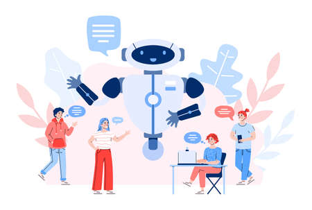 Chatbot service, artificial intelligence for support to customers. Technology of communication with...