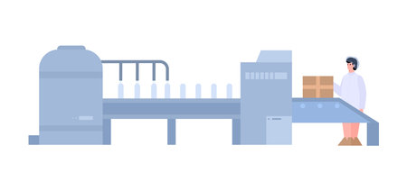 Industrial milk factory on production fresh dairy food a vector illustration.のイラスト素材