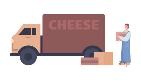 Transportation of cheese dairy production, cartoon vector illustration isolated.のイラスト素材