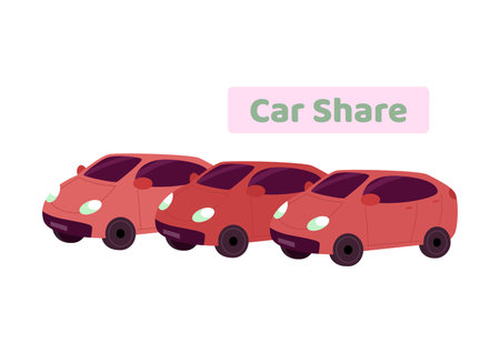 Parking for cars rent, car sharing or taxi, automobiles for city transport serviceのイラスト素材
