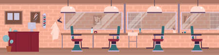 Interior of empty male beauty salon or room barbershop in the loft style.のイラスト素材