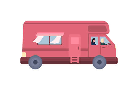 Modern van, camper car for family travel and tourism at summer vacation.のイラスト素材