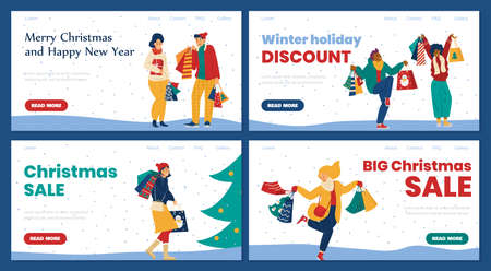 Christmas Sale and discount website banners set of flat vector illustrations.のイラスト素材