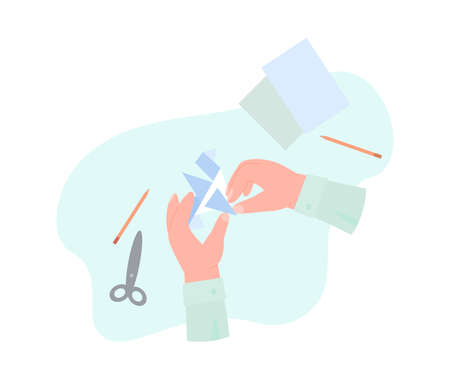 Origami creative hobby workshop emblem, flat vector illustration isolated.のイラスト素材