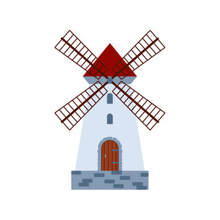 Icon of traditional stone medieval rural wind mill a vector illustration.のイラスト素材
