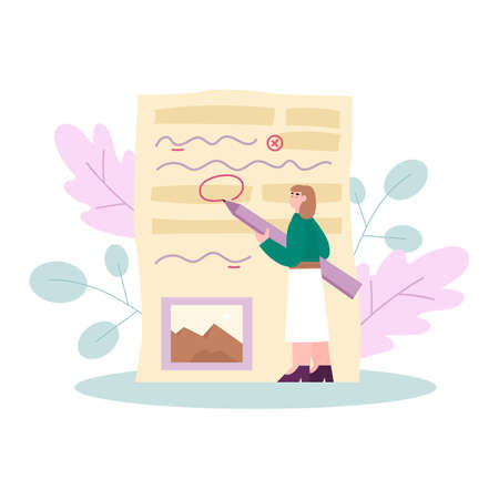 Checking text for spelling or grammar mistakes, vector illustration isolated.のイラスト素材