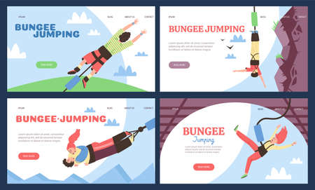 Set of landing pages templates for advertise extreme bungee jumping.のイラスト素材