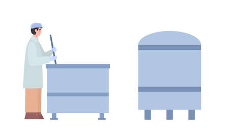 Technology process of cheese production from milk on factory making dairy productのイラスト素材