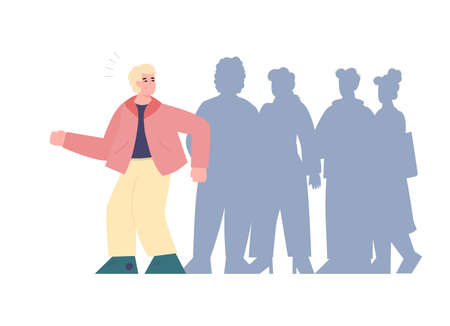 Man with fear of crowd or asociality, sociopathy cartoon vector illustration.のイラスト素材
