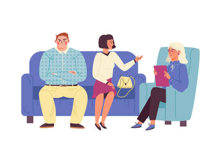 Family couple psychotherapy session scene flat vector illustration isolated.のイラスト素材