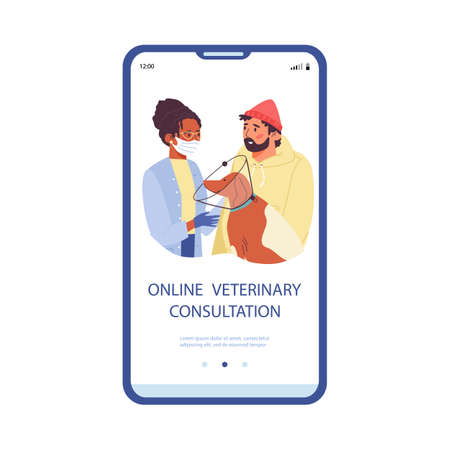 Onboarding page for online veterinary consultation, flat vector illustration.のイラスト素材