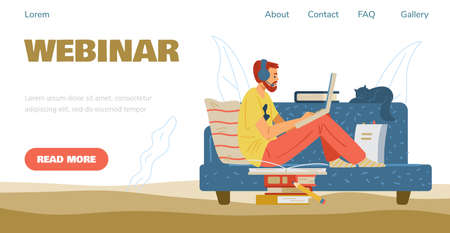 Webinar and online education website banner, flat vector illustration.のイラスト素材