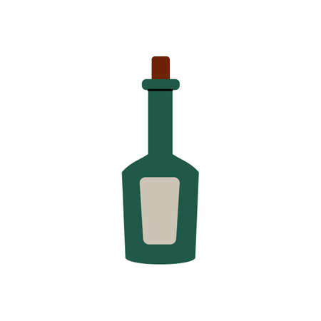 Ancient old green glass corked bottle flat vector illustration isolated.のイラスト素材