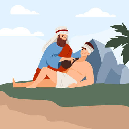 Biblical Old Testament scene of test of Abraham, flat vector illustration.のイラスト素材