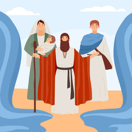 Biblical exodus israelites of Egypt of Old Testament, flat vector illustration.のイラスト素材