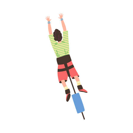 Man in flight with bungee secure belt, flat vector illustration isolated.のイラスト素材