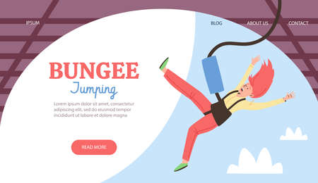 Web banner for bungee jumping extreme sport, flat vector illustration.のイラスト素材