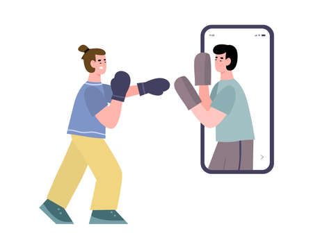 Vector app for sport online workout on boxing and physical exercises for fighterのイラスト素材