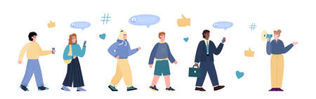 Influencer woman attractive followers and promotion online services and goods.のイラスト素材