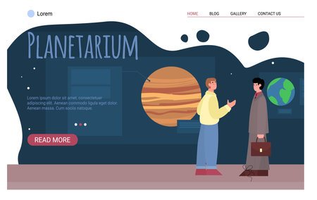 People on excursion at planetarium for look space objects or solar system planetsのイラスト素材