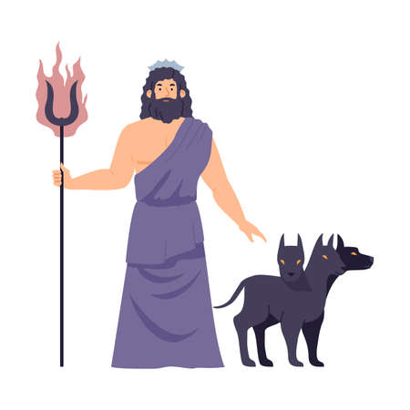 Greek god of underworld Hades or roman Pluto, flat vector illustration isolated.のイラスト素材