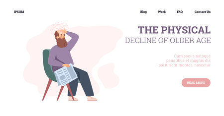 Physical decline of older age website banner flat vector illustration.のイラスト素材