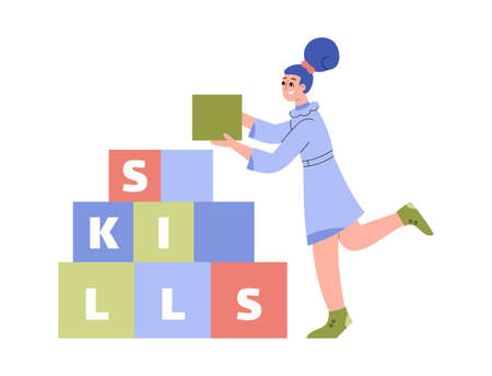 Self-improvement concept metaphor with woman in flat vector illustrationのイラスト素材