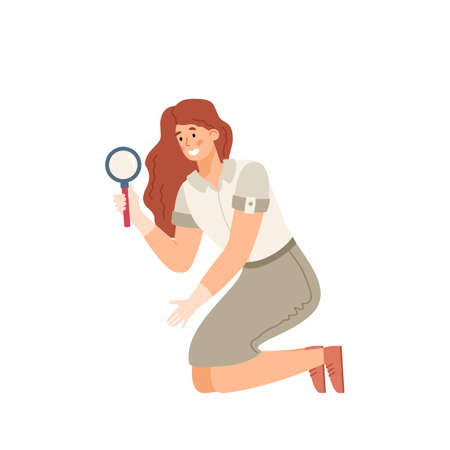 Archaeologist scientist exploring with magnifier, vector illustration isolated.のイラスト素材