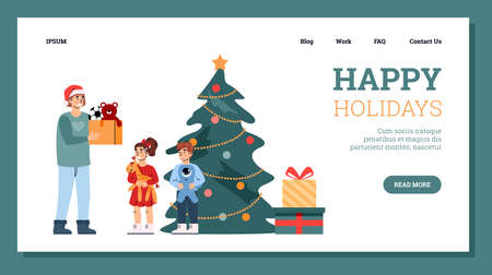Vector web banner for christmas charity to holiday new year gifts to poor kidsのイラスト素材