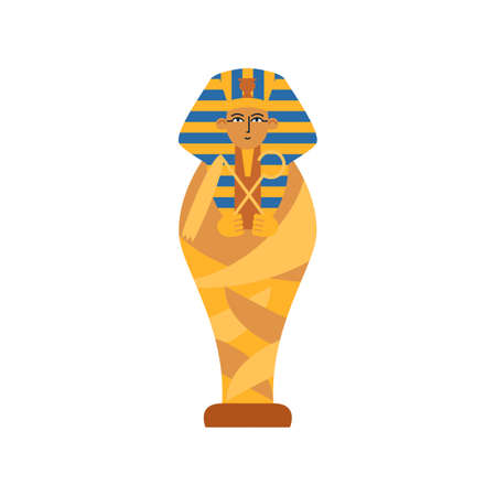 Golden ancient sarcophagus with mummy egyptian pharaoh a vector illustration.のイラスト素材