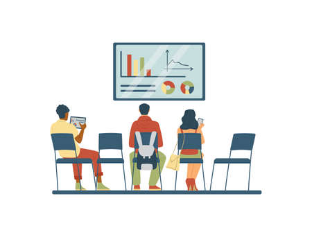 Students of educational courses or seminar, flat vector illustration isolated.のイラスト素材