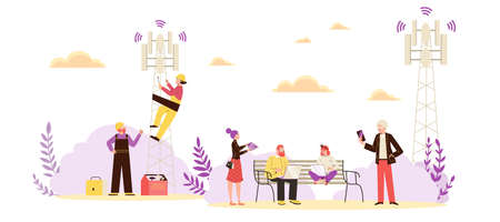 Wireless technology and internet communication, flat vector illustration.