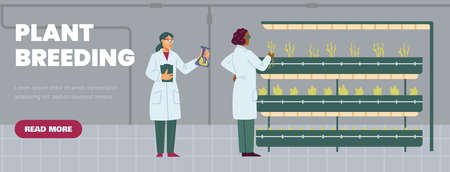 Plant breeding and biotechnology website template, flat vector illustration.のイラスト素材