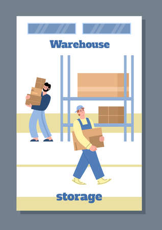 Warehouse storage services banner or poster template, flat vector illustration.のイラスト素材