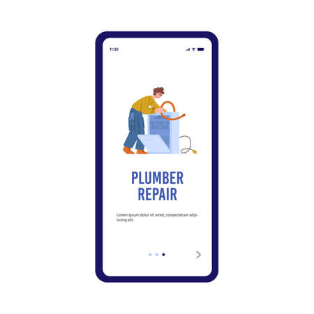 Home repair onboarding mobile app page template, flat vector illustration.のイラスト素材