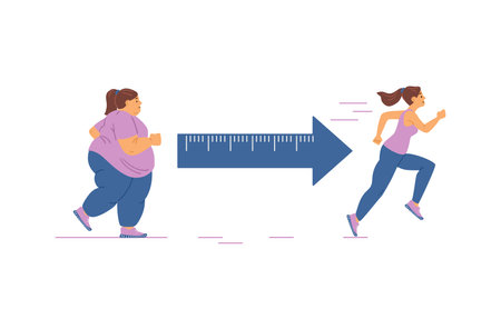 Fat young woman with obese problem engaged fitness for lose weight and slim bodyのイラスト素材