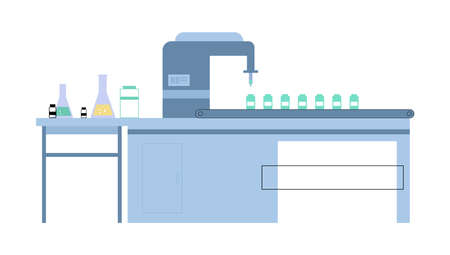 Science chemical laboratory equipment, flat vector illustration isolated.のイラスト素材