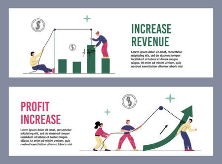 Increase revenue and profit concept of web banners, flat vector illustration.のイラスト素材
