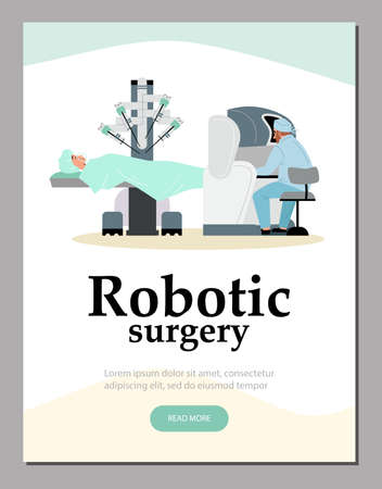 Medical robotic surgery banner or poster template, flat vector illustration.のイラスト素材