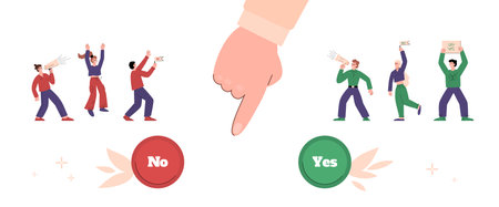 Man making choices and people convincing him, flat vector illustration isolated.のイラスト素材
