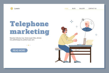 Telephone or internet marketing website interface, flat vector illustration.のイラスト素材