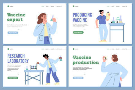 Set of web banners for science laboratory on research for production vaccine.のイラスト素材