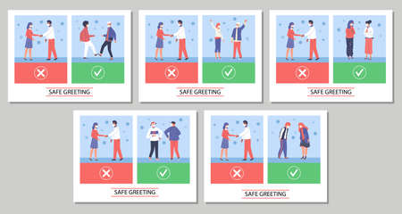 Social distancing and distance greeting banners, flat vector illustration.のイラスト素材